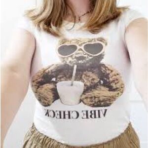 Wound Up White Tee with Teddy Bear Graphic